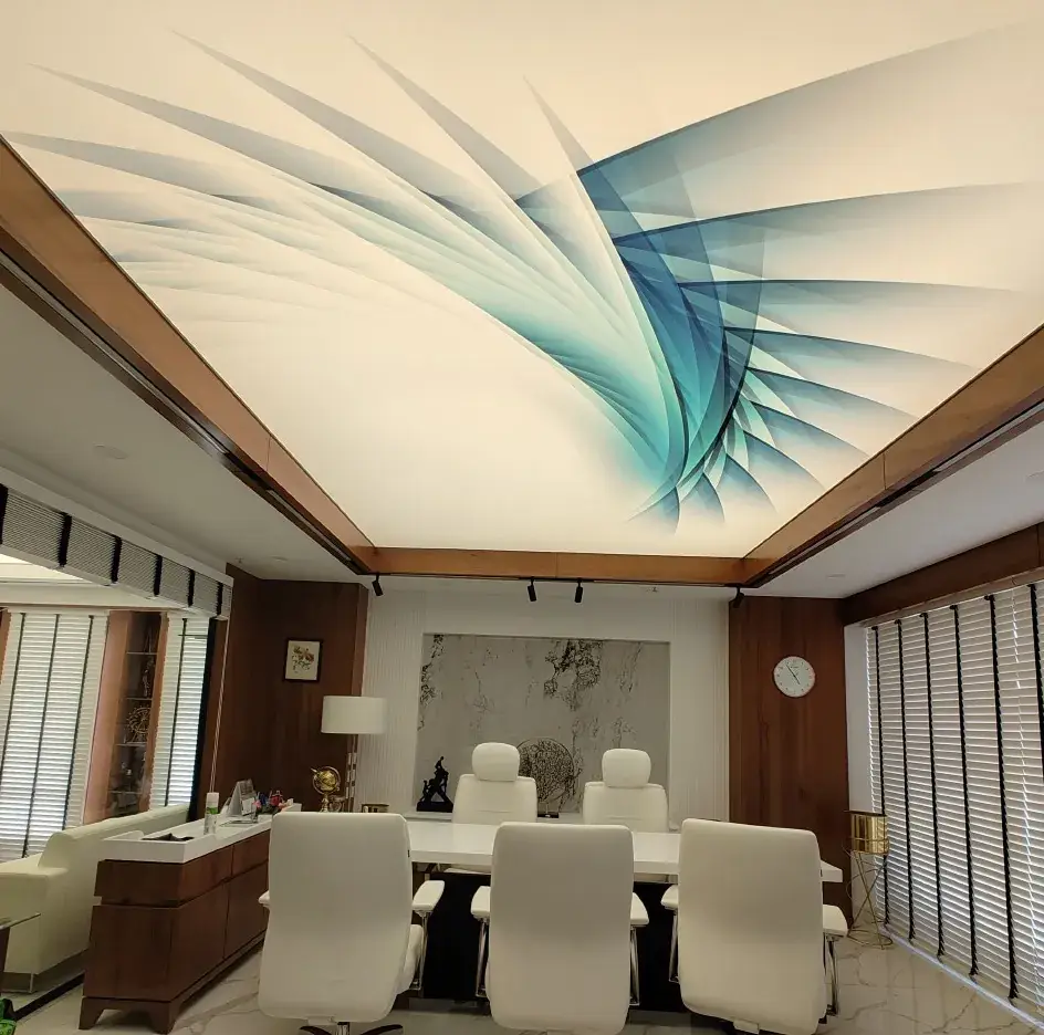 Boardroom with a backlit printed stretch ceiling